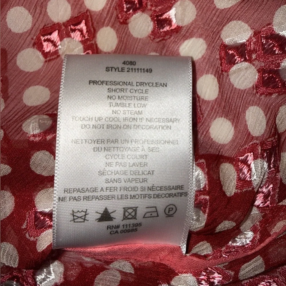 Tory Burch Sheer Silk Blend Polka Dot Blouse Red Metallic Embroidered Top Sz 6